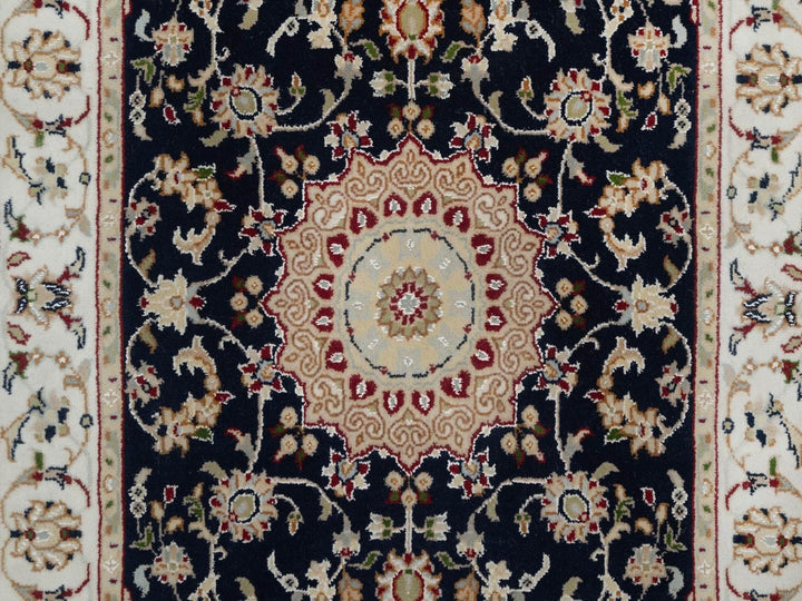 2'8" x 4'2" New Hand Knotted Blue Wool & Silk Rectangle Oriental Rug - MOA10291533