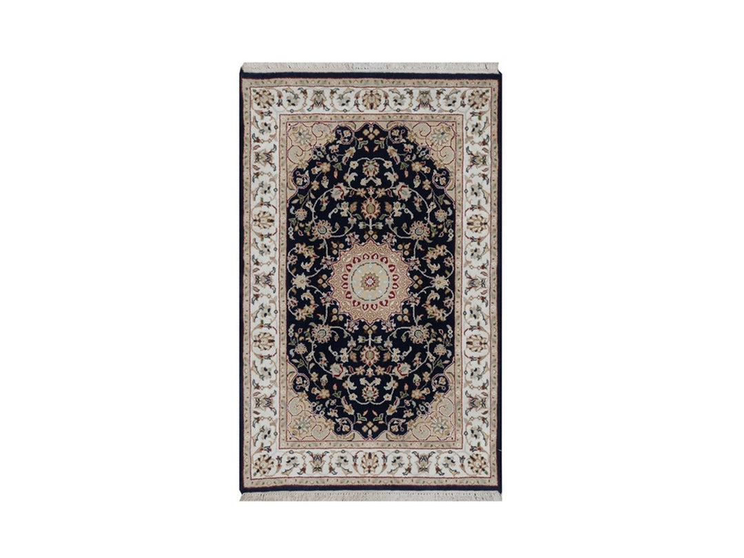 3'0" x 5'2" New Hand Knotted Blue Wool & Silk Rectangle Oriental Rug - MOA10291536