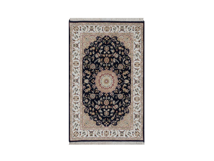 3'0" x 5'2" New Hand Knotted Blue Wool & Silk Rectangle Oriental Rug - MOA10291536