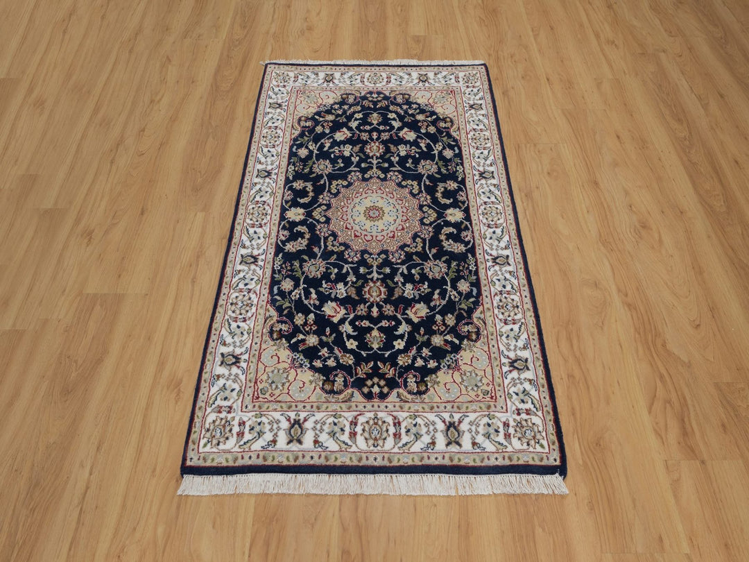 3'0" x 5'2" New Hand Knotted Blue Wool & Silk Rectangle Oriental Rug - MOA10291536
