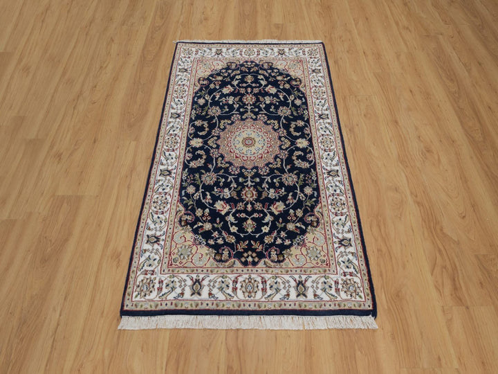 3'0" x 5'2" New Hand Knotted Blue Wool & Silk Rectangle Oriental Rug - MOA10291536