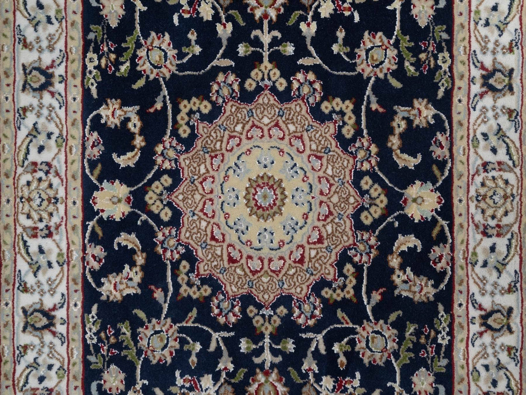 3'0" x 5'2" New Hand Knotted Blue Wool & Silk Rectangle Oriental Rug - MOA10291536