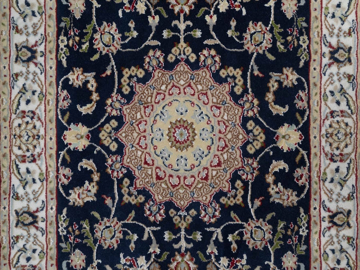 3'0" x 5'2" New Hand Knotted Blue Wool & Silk Rectangle Oriental Rug - MOA10291536