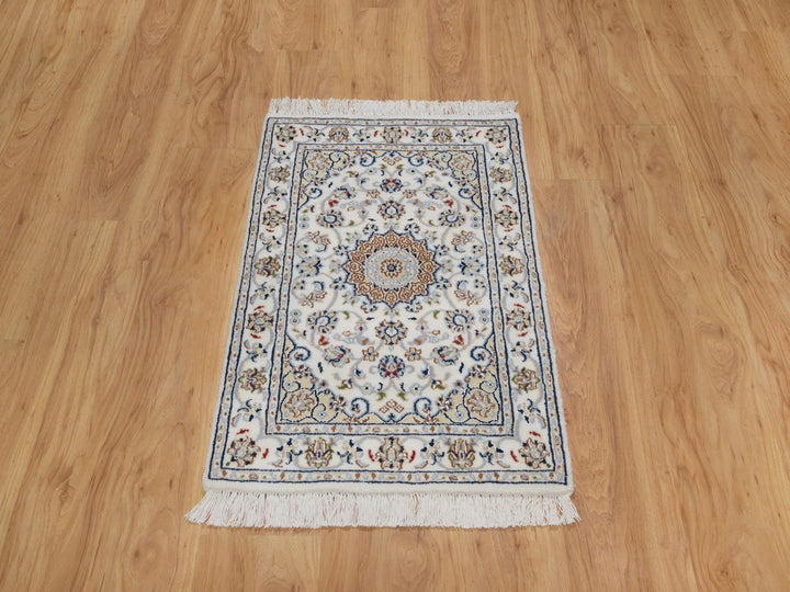 2'0" x 3'1" New Hand Knotted Ivory Wool & Silk Rectangle Oriental Rug - MOA10291539