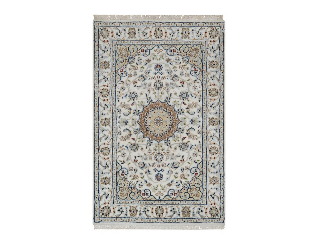 2'7" x 4'0" New Hand Knotted Ivory Wool & Silk Rectangle Oriental Rug - MOA10291542