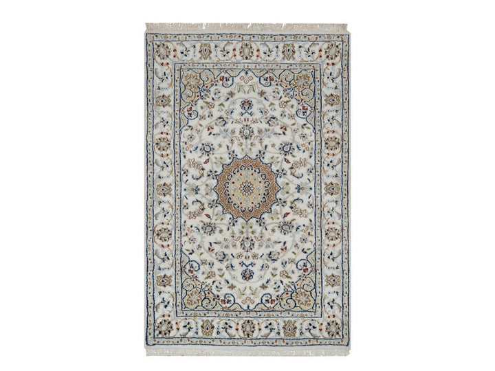 2'7" x 4'0" New Hand Knotted Ivory Wool & Silk Rectangle Oriental Rug - MOA10291542