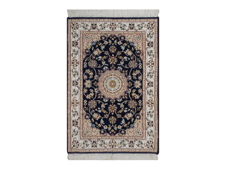 2'1" x 3'2" New Hand Knotted Blue Wool & Silk Rectangle Oriental Rug - MOA10291543