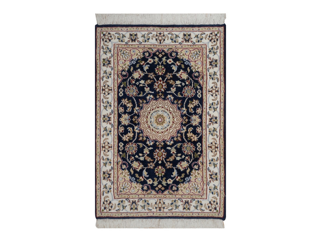 2'1" x 3'2" New Hand Knotted Blue Wool & Silk Rectangle Oriental Rug - MOA10291544