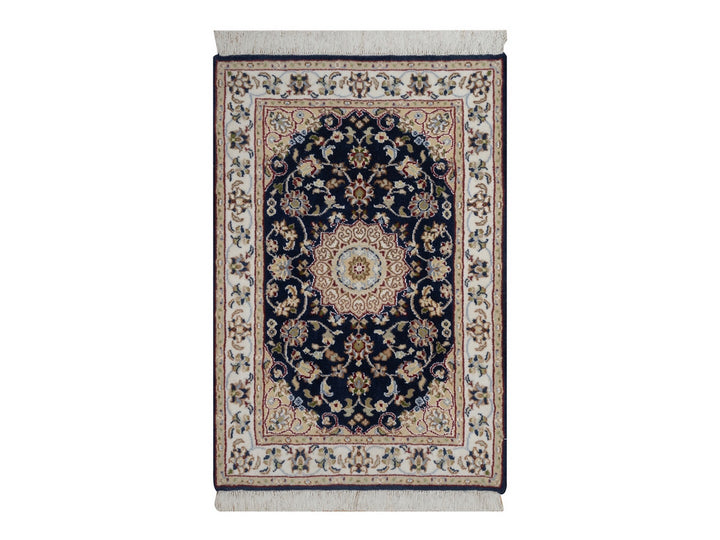 2'1" x 3'2" New Hand Knotted Blue Wool & Silk Rectangle Oriental Rug - MOA10291544