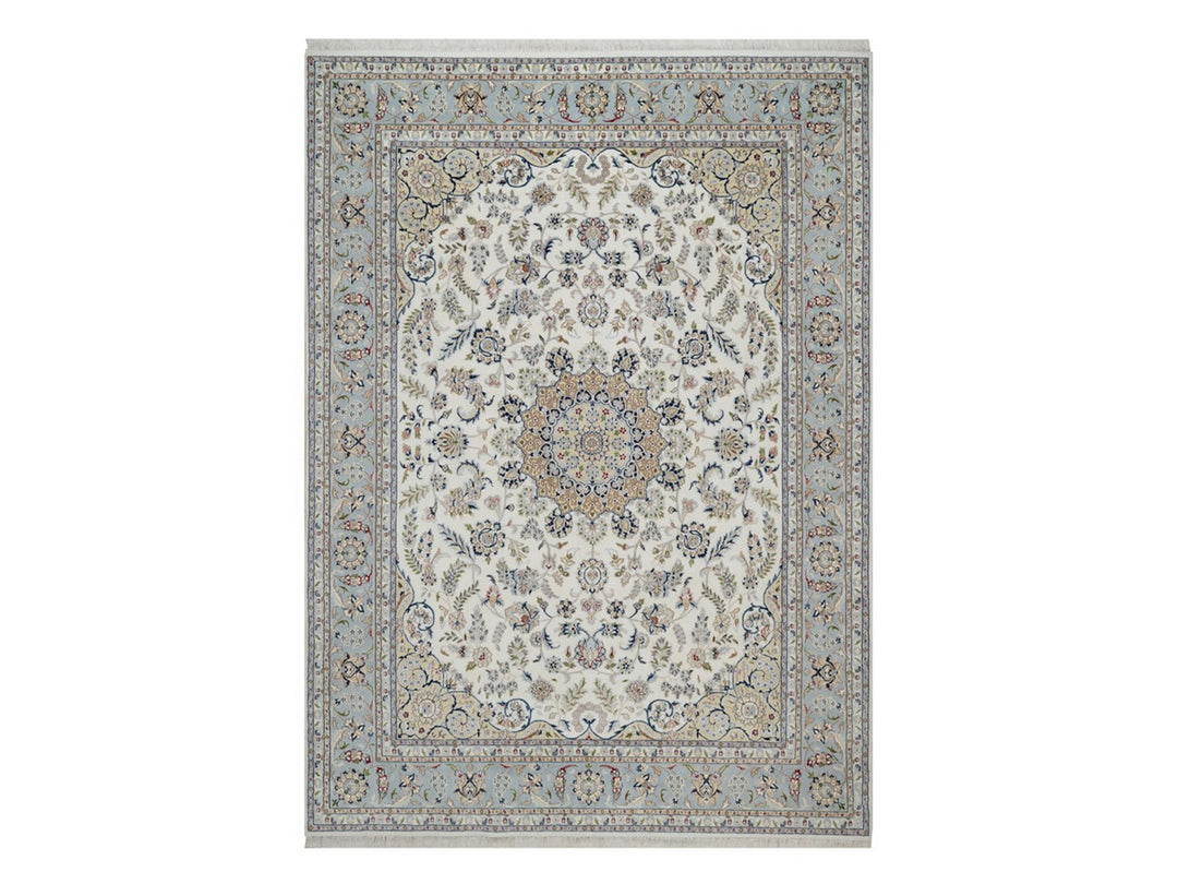 8'7" x 11'11" New Hand Knotted Ivory Wool & Silk Rectangle Oriental Rug - MOA10291547