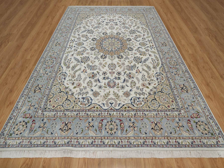 8'7" x 11'11" New Hand Knotted Ivory Wool & Silk Rectangle Oriental Rug - MOA10291547