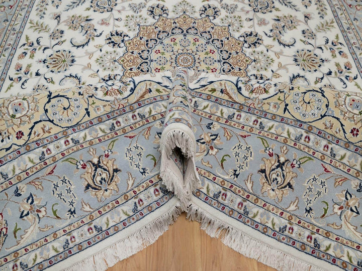 8'7" x 11'11" New Hand Knotted Ivory Wool & Silk Rectangle Oriental Rug - MOA10291547
