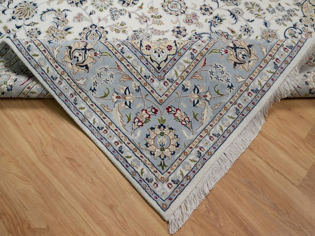 8'7" x 11'11" New Hand Knotted Ivory Wool & Silk Rectangle Oriental Rug - MOA10291547