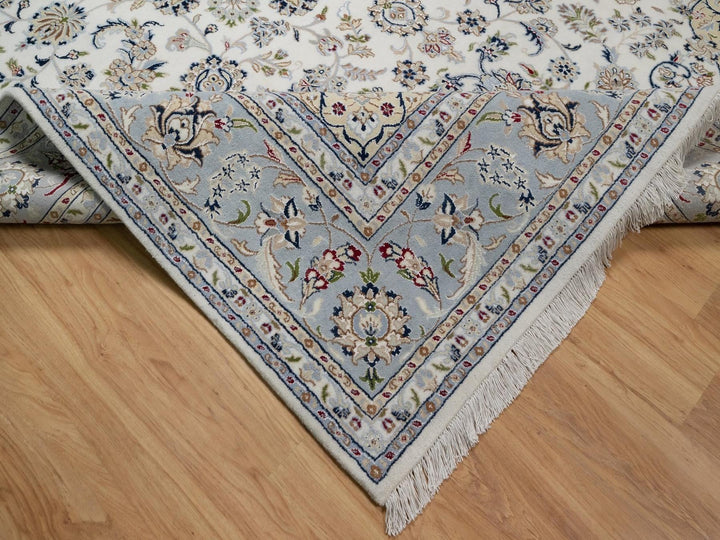8'7" x 11'11" New Hand Knotted Ivory Wool & Silk Rectangle Oriental Rug - MOA10291547