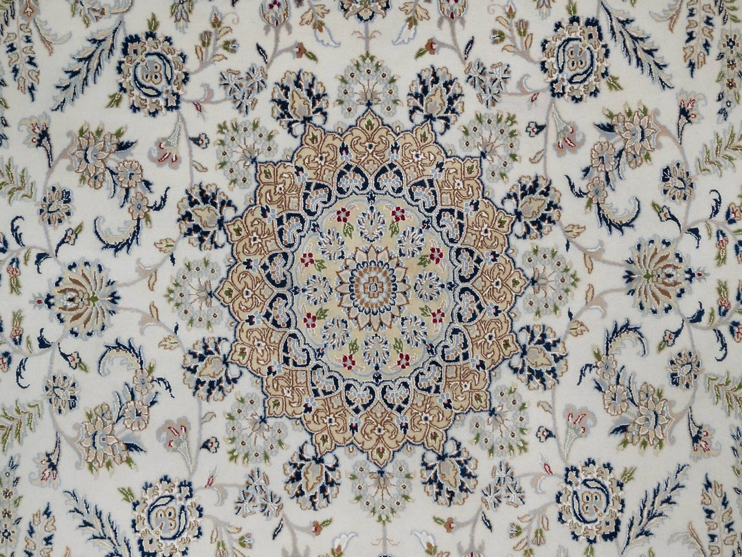 8'7" x 11'11" New Hand Knotted Ivory Wool & Silk Rectangle Oriental Rug - MOA10291547