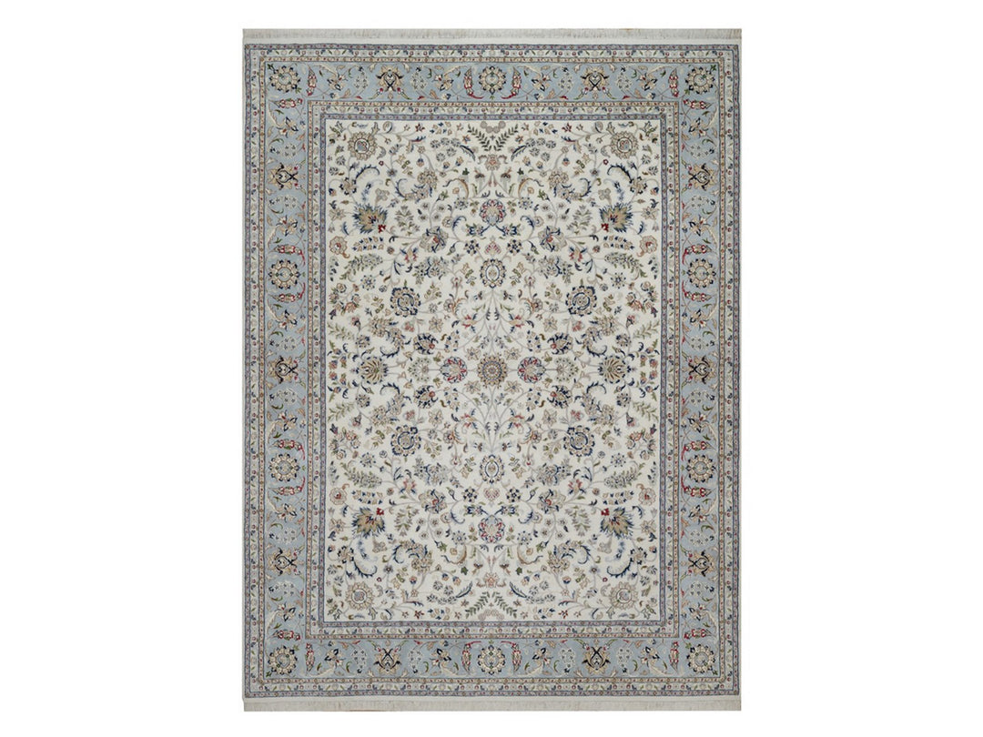 9'1" x 12'0" New Hand Knotted Ivory Wool & Silk Rectangle Oriental Rug - MOA10291549