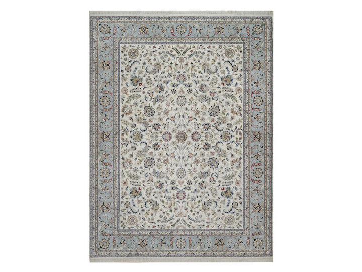 9'1" x 12'0" New Hand Knotted Ivory Wool & Silk Rectangle Oriental Rug - MOA10291549