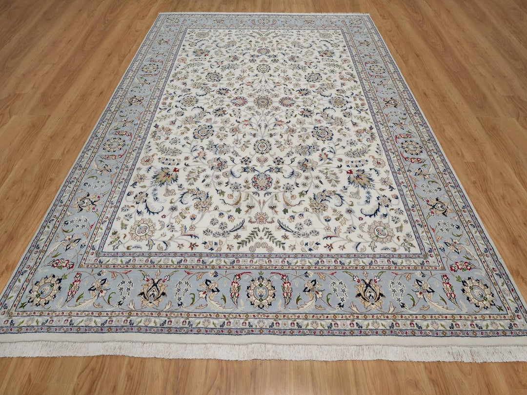 9'1" x 12'0" New Hand Knotted Ivory Wool & Silk Rectangle Oriental Rug - MOA10291549