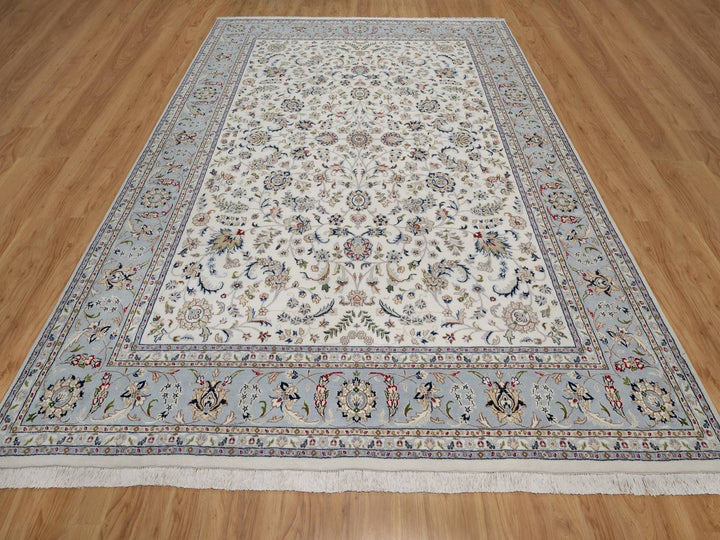 9'1" x 12'0" New Hand Knotted Ivory Wool & Silk Rectangle Oriental Rug - MOA10291549
