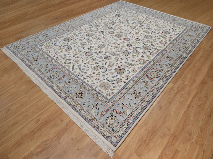 9'1" x 12'0" New Hand Knotted Ivory Wool & Silk Rectangle Oriental Rug - MOA10291549