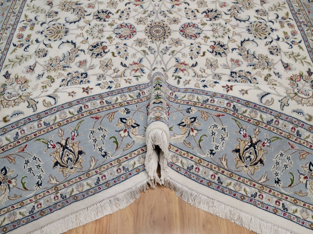 9'1" x 12'0" New Hand Knotted Ivory Wool & Silk Rectangle Oriental Rug - MOA10291549