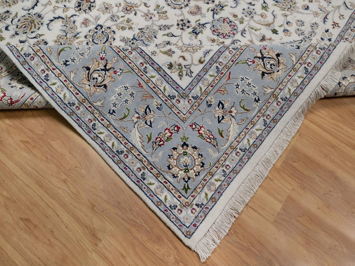 9'1" x 12'0" New Hand Knotted Ivory Wool & Silk Rectangle Oriental Rug - MOA10291549