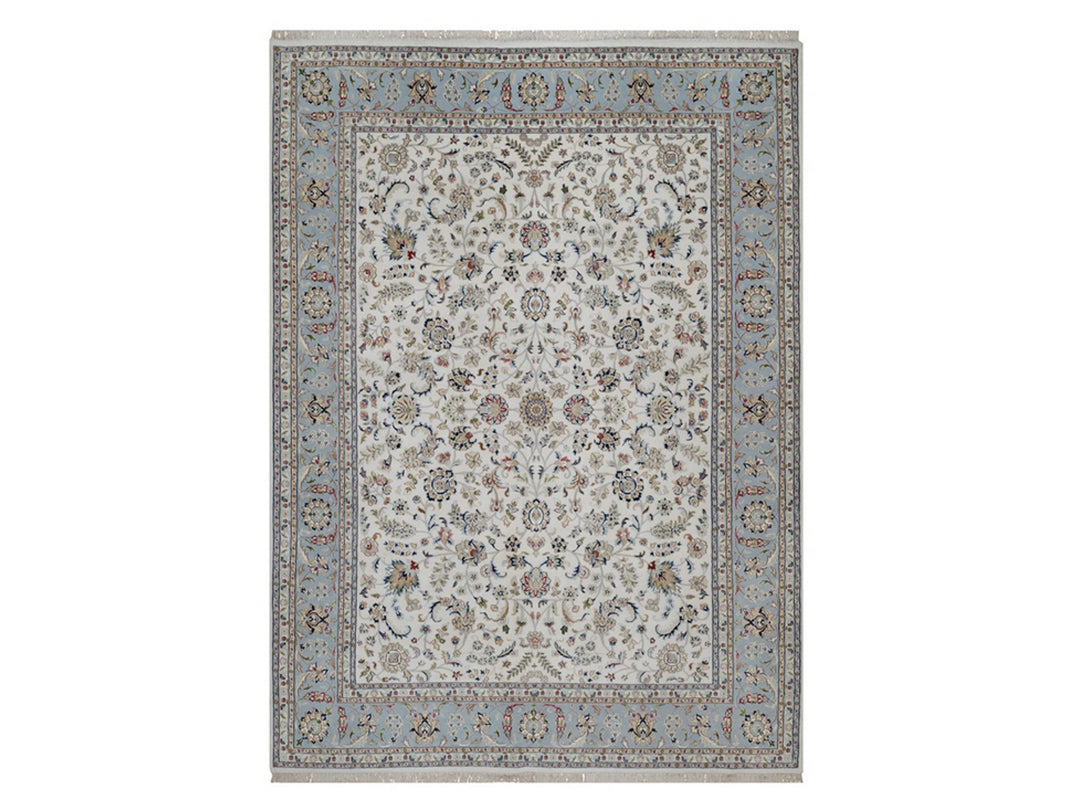 8'10" x 12'0" New Hand Knotted Ivory Wool & Silk Rectangle Oriental Rug - MOA10291551