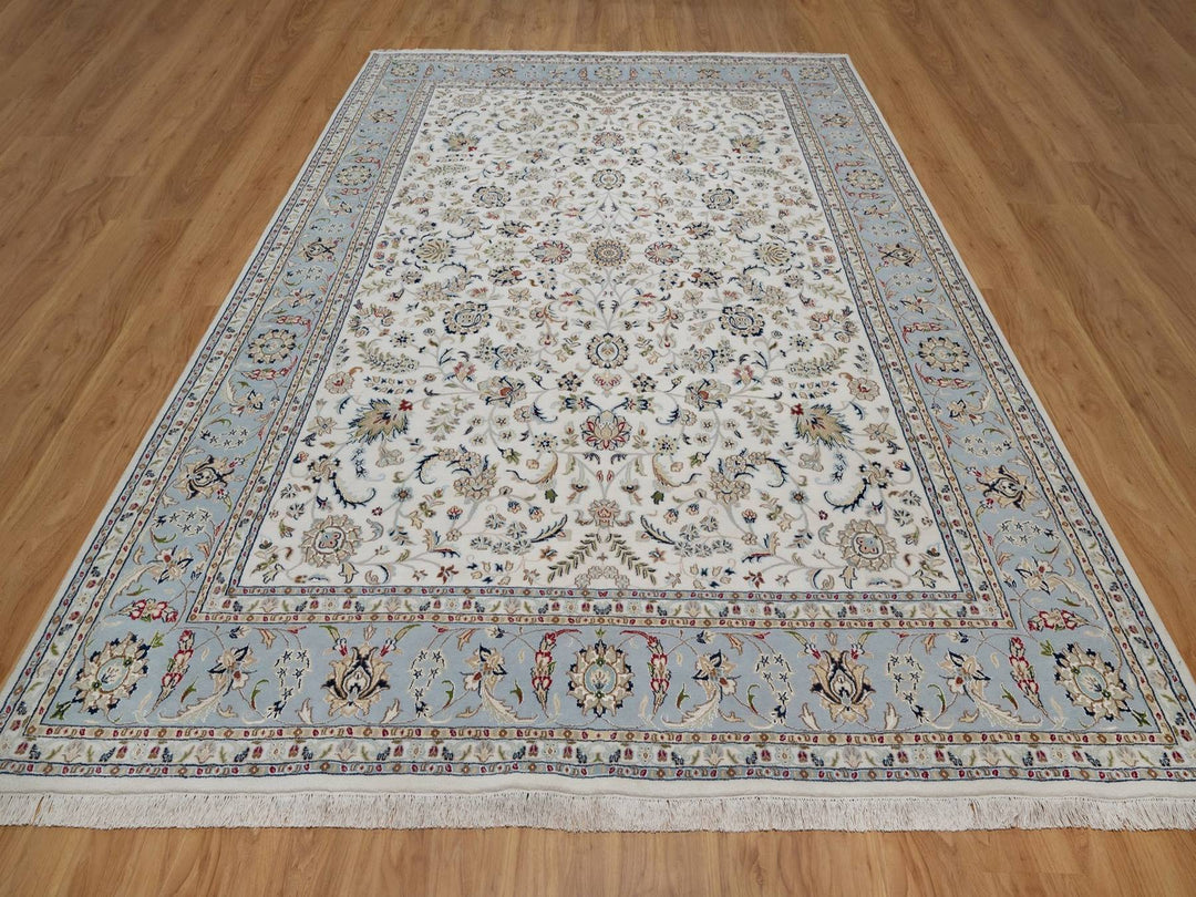 8'10" x 12'0" New Hand Knotted Ivory Wool & Silk Rectangle Oriental Rug - MOA10291551