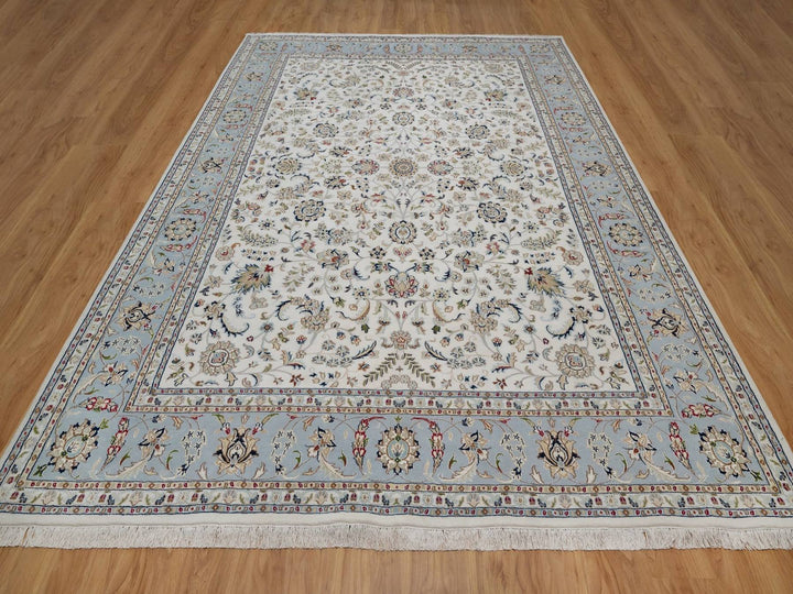 8'10" x 12'0" New Hand Knotted Ivory Wool & Silk Rectangle Oriental Rug - MOA10291551