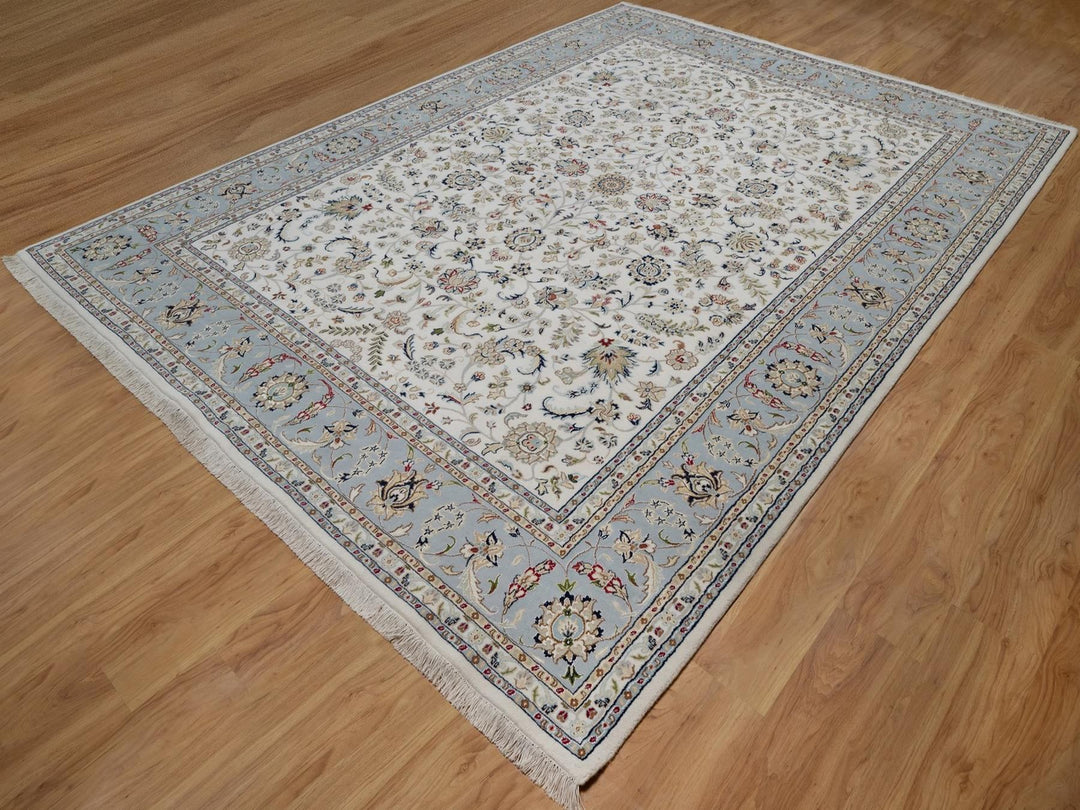 8'10" x 12'0" New Hand Knotted Ivory Wool & Silk Rectangle Oriental Rug - MOA10291551