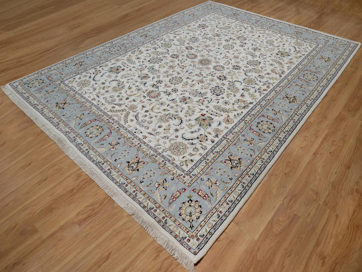 8'10" x 12'0" New Hand Knotted Ivory Wool & Silk Rectangle Oriental Rug - MOA10291551