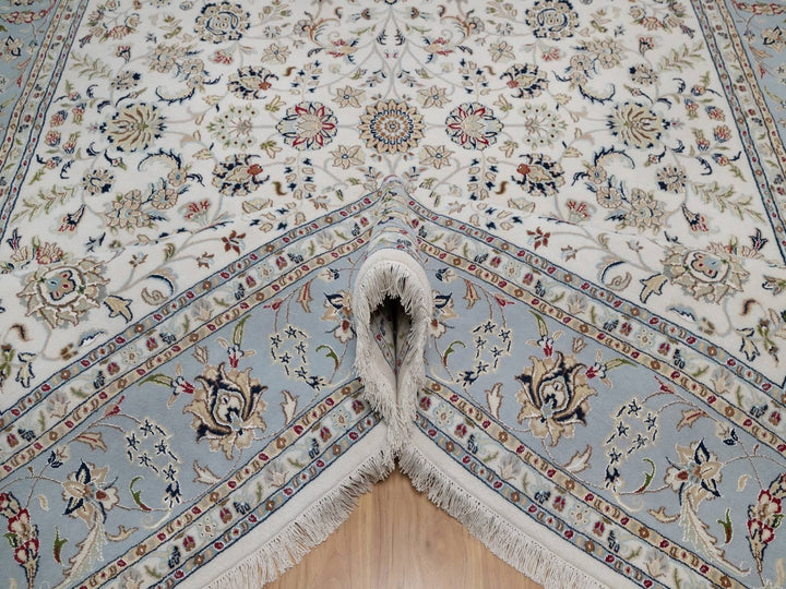 8'10" x 12'0" New Hand Knotted Ivory Wool & Silk Rectangle Oriental Rug - MOA10291551
