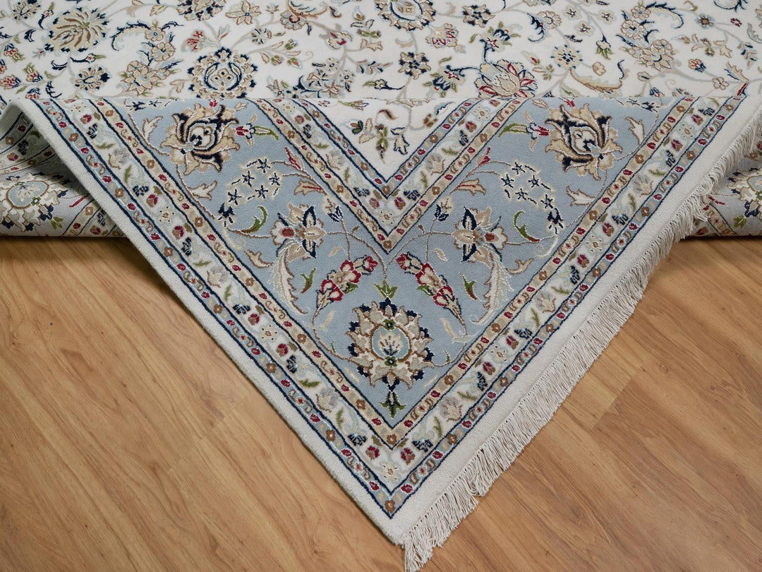 8'10" x 12'0" New Hand Knotted Ivory Wool & Silk Rectangle Oriental Rug - MOA10291551