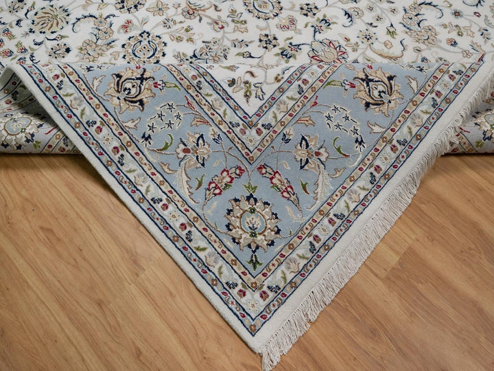 8'10" x 12'0" New Hand Knotted Ivory Wool & Silk Rectangle Oriental Rug - MOA10291551