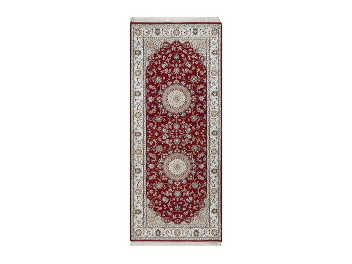 2'6" x 6'0" New Hand Knotted Red Wool & Silk Runner Oriental Rug - MOA10291552