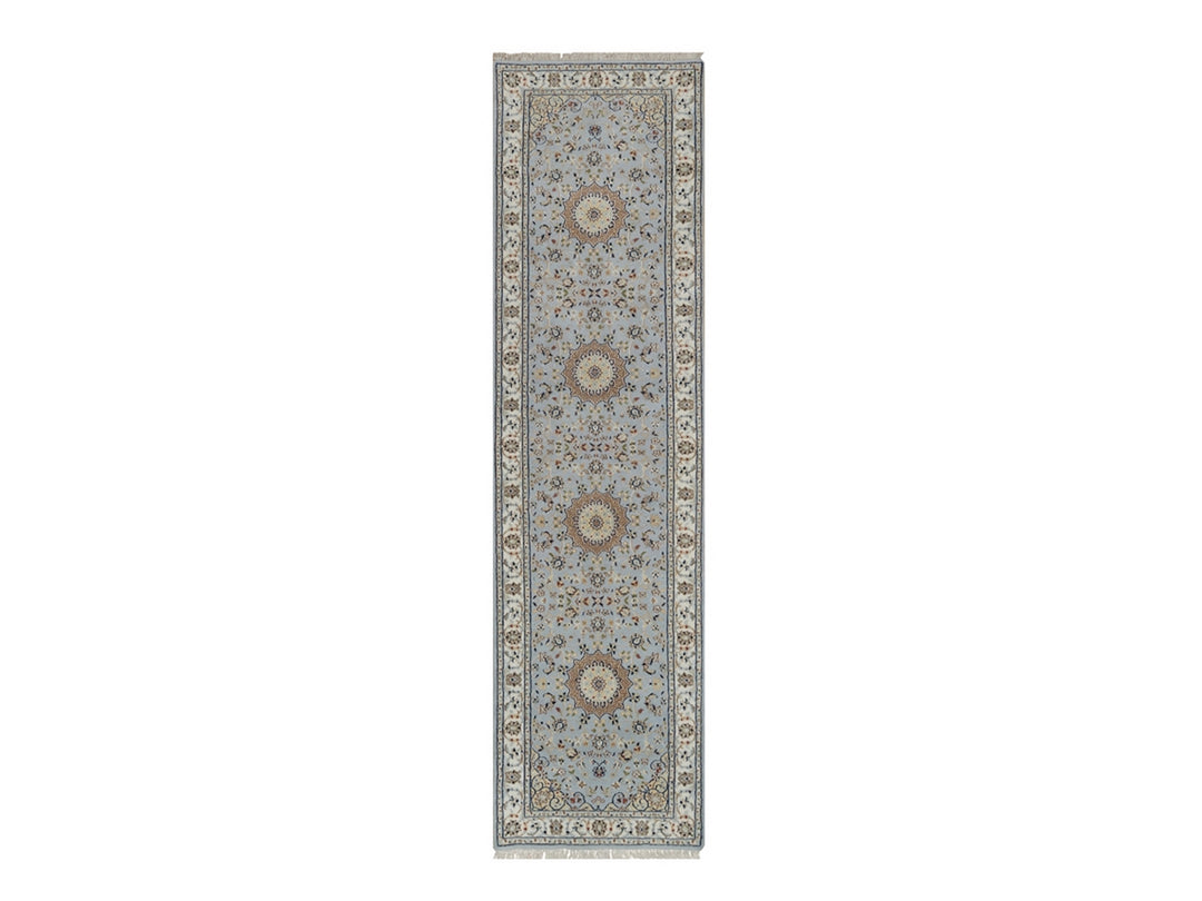 2'9" x 10'3" New Hand Knotted Blue Wool & Silk Runner Oriental Rug - MOA10291553
