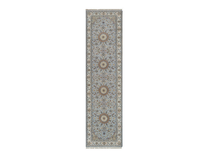 2'9" x 10'3" New Hand Knotted Blue Wool & Silk Runner Oriental Rug - MOA10291553