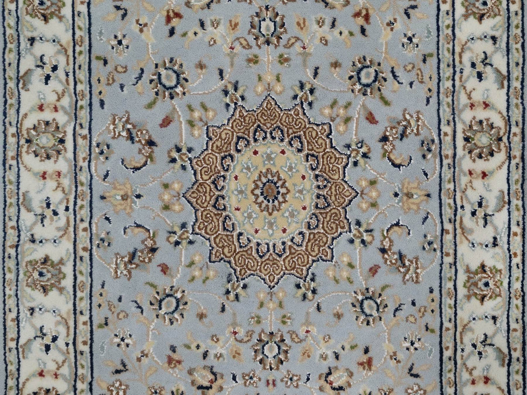 2'9" x 10'3" New Hand Knotted Blue Wool & Silk Runner Oriental Rug - MOA10291553