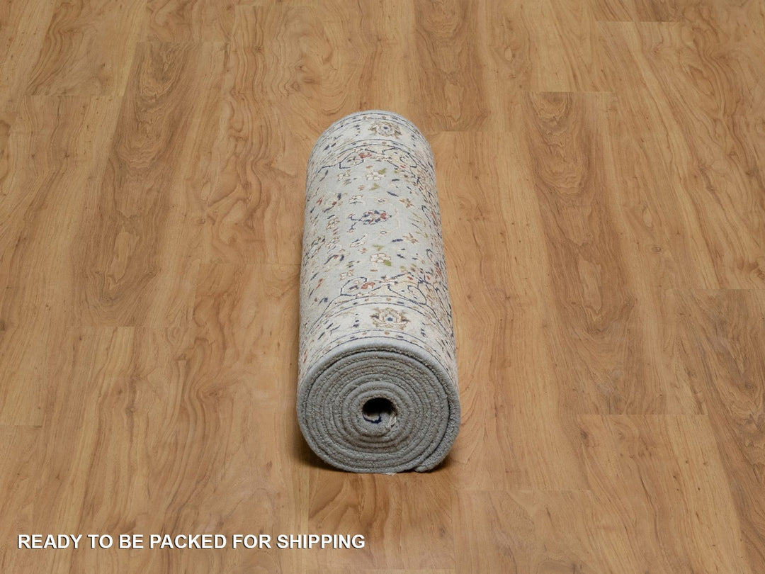 2'9" x 10'3" New Hand Knotted Blue Wool & Silk Runner Oriental Rug - MOA10291553