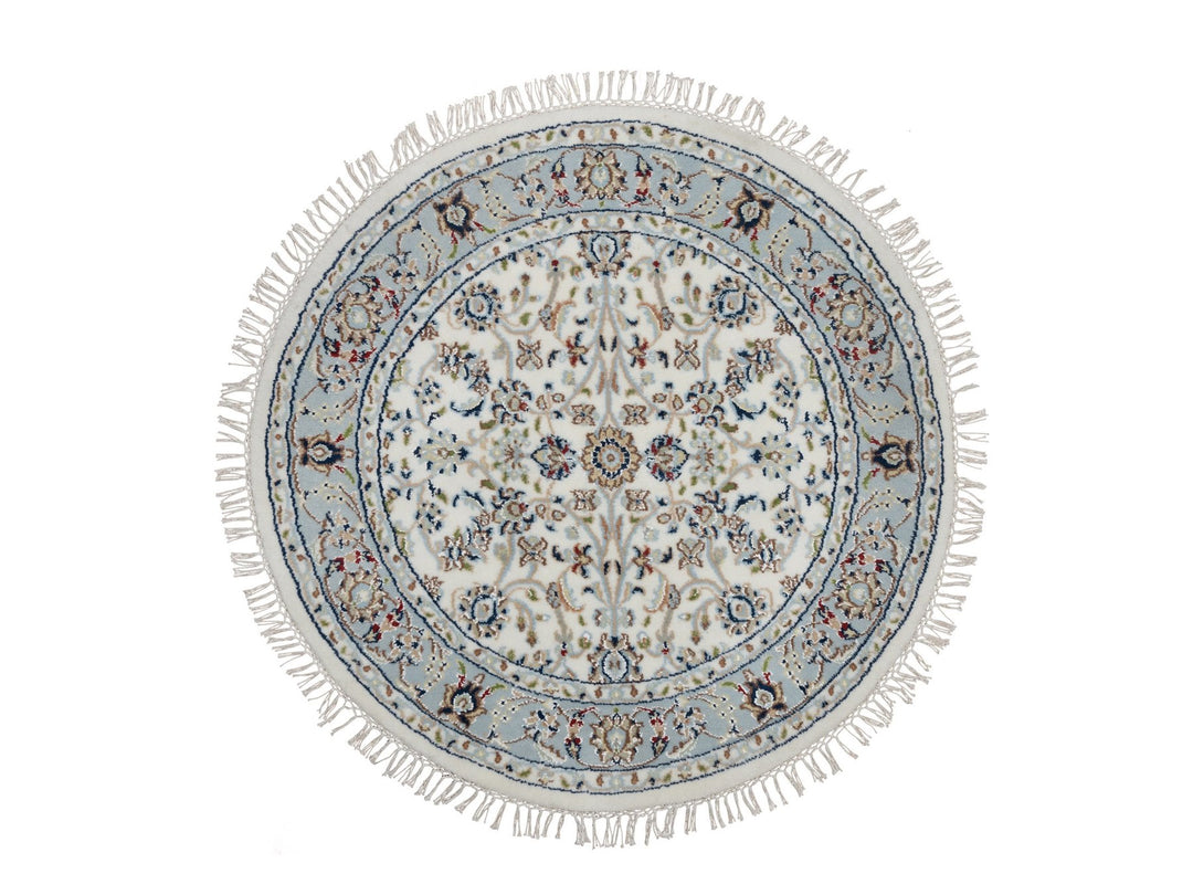 3'1" x 3'1" New Hand Knotted Ivory Wool & Silk Round Oriental Rug - MOA10291554