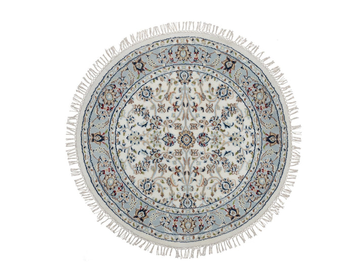 3'1" x 3'1" New Hand Knotted Ivory Wool & Silk Round Oriental Rug - MOA10291554