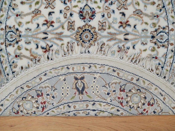 3'1" x 3'1" New Hand Knotted Ivory Wool & Silk Round Oriental Rug - MOA10291554