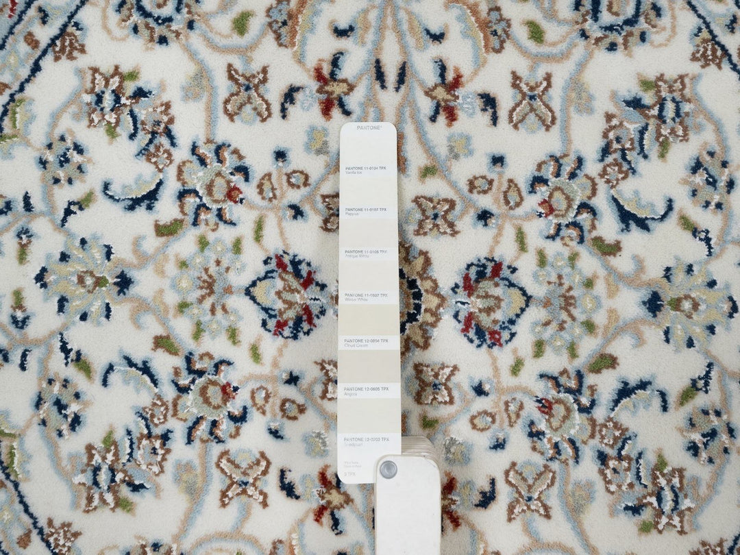 3'1" x 3'1" New Hand Knotted Ivory Wool & Silk Round Oriental Rug - MOA10291554