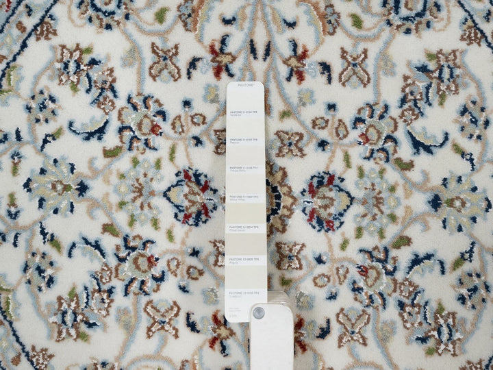 3'1" x 3'1" New Hand Knotted Ivory Wool & Silk Round Oriental Rug - MOA10291554