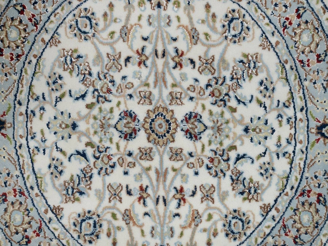 3'1" x 3'1" New Hand Knotted Ivory Wool & Silk Round Oriental Rug - MOA10291554
