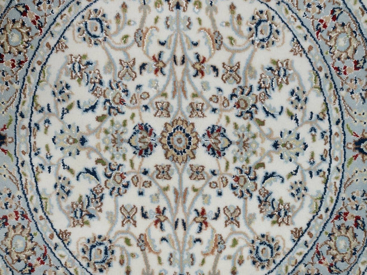 3'1" x 3'1" New Hand Knotted Ivory Wool & Silk Round Oriental Rug - MOA10291554