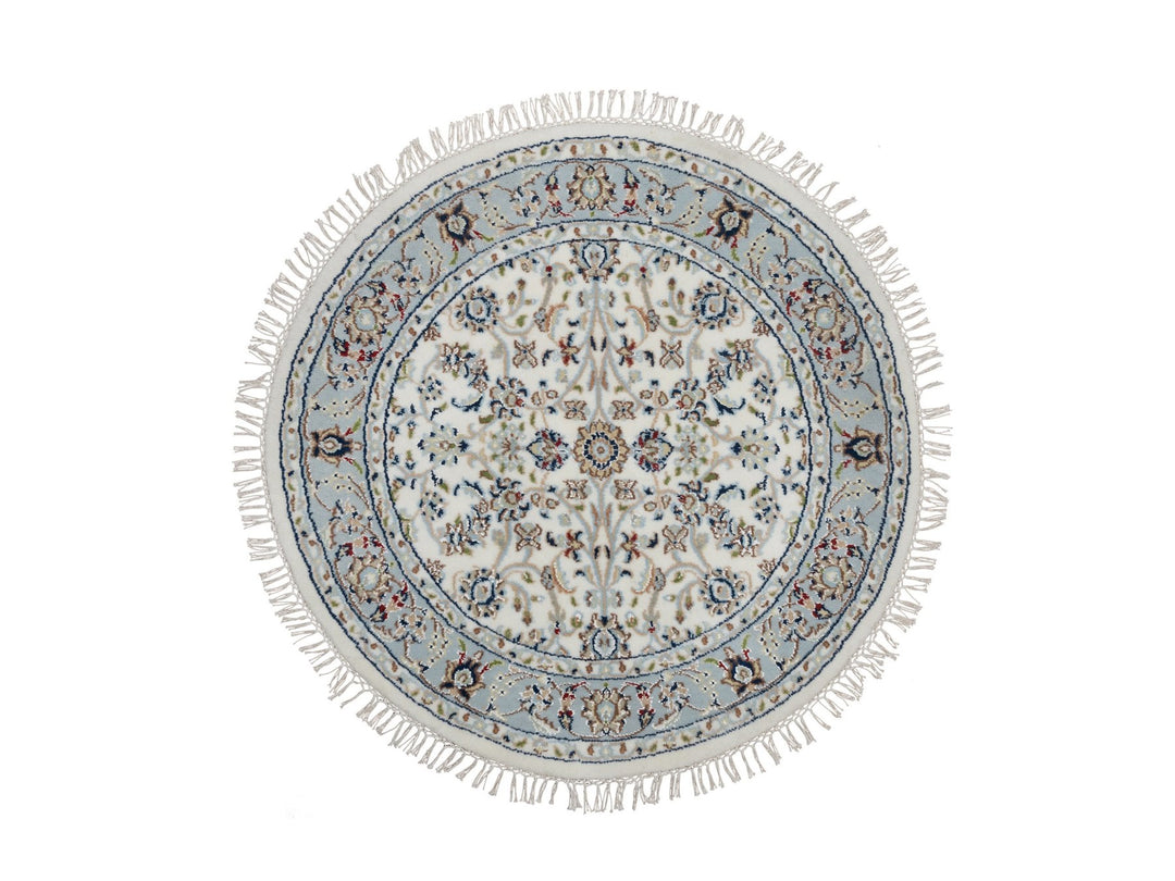 3'1" x 3'1" New Hand Knotted Ivory Wool & Silk Round Oriental Rug - MOA10291555