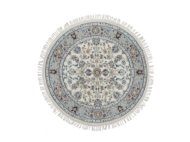 3'1" x 3'1" New Hand Knotted Ivory Wool & Silk Round Oriental Rug - MOA10291555