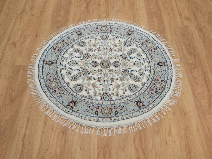 3'1" x 3'1" New Hand Knotted Ivory Wool & Silk Round Oriental Rug - MOA10291555