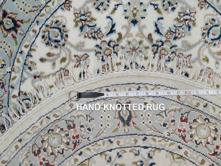3'1" x 3'1" New Hand Knotted Ivory Wool & Silk Round Oriental Rug - MOA10291555